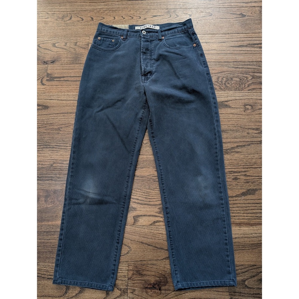 Vtg Firetrap Blue Micro-Cord Hooper Denim Jeans Men 32" R Button Fly 90s Y2K